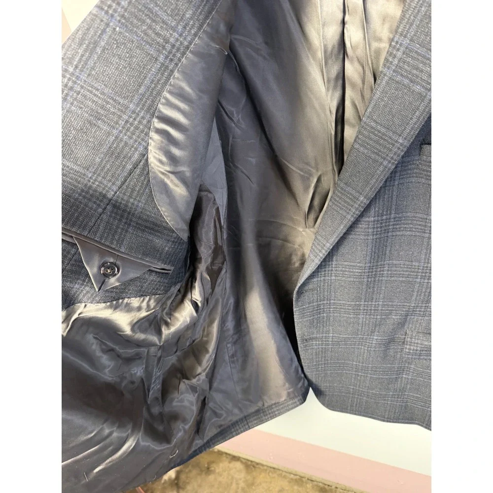 Lauren Ralph Lauren Mens 50R Blazer Grey Blue Glen Plaid Wool Blend Sport Coat